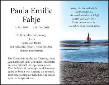 Traueranzeige von Paula Emilie Fahje von Wetterauer Zeitung