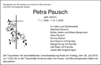 Traueranzeige von Petra Pausch von Giessener Allgemeine, Alsfelder Allgemeine