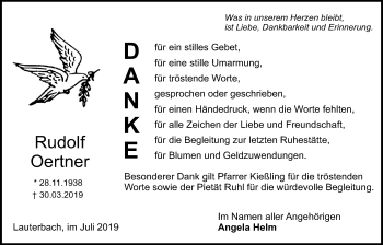 Traueranzeige von Rudolf Oertner von Wetterauer Zeitung