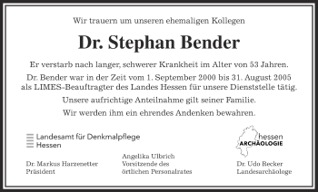 Traueranzeige von Stephan Bender von Giessener Allgemeine, Alsfelder Allgemeine