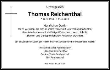Traueranzeige von Thomas Reichenthal von Bad Vilbel/Karben