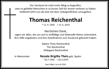 Traueranzeige von Thomas Reichenthal von Bad Vilbel/Karben