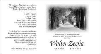 Traueranzeige von Walter Zecha von Wetterauer Zeitung