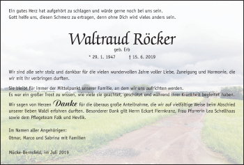 Traueranzeige von Waltraud Röcker von Mücker Stimme
