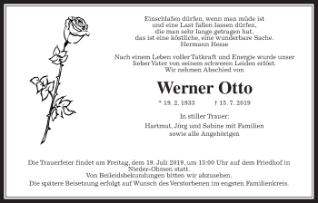 Traueranzeige von Werner Otto von Alsfelder Allgemeine