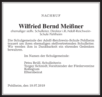 Traueranzeige von Wilfried Bernd Meißner von Giessener Allgemeine, Alsfelder Allgemeine