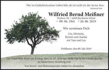 Traueranzeige von Wilfried Bernd Meißner von Giessener Allgemeine, Alsfelder Allgemeine