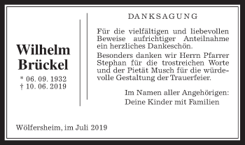 Traueranzeige von Wilhelm Brückel von Wetterauer Zeitung