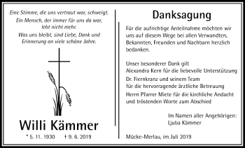 Traueranzeige von Willi Kämmer von Mücker Stimme