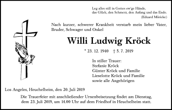 Traueranzeige von Willi Ludwig Kröck von Giessener Allgemeine, Alsfelder Allgemeine
