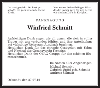 Traueranzeige von Winfried Schmitt von Wetterauer Zeitung