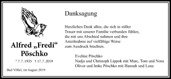 Traueranzeige von Alfred Pöschko von Bad Vilbel/Karben