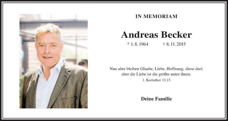  Traueranzeige für Andreas Becker vom 01.08.2019 aus Licher Wochenblatt