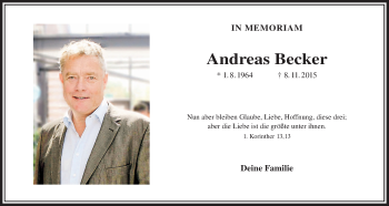 Traueranzeige von Andreas Becker von Licher Wochenblatt