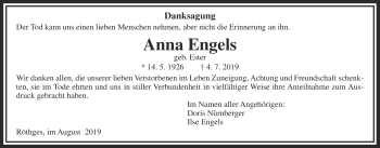 Traueranzeige von Anna Engels von Laubacher Anzeiger