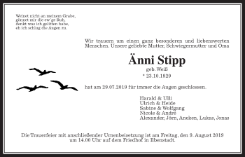 Traueranzeige von Anni Stipp von Wetterauer Zeitung