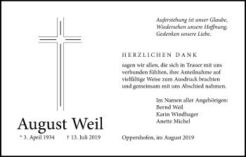 Traueranzeige von August Weil von Wetterauer Zeitung