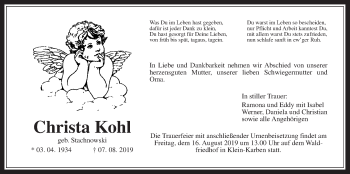Traueranzeige von Christa Kohl von Wetterauer Zeitung