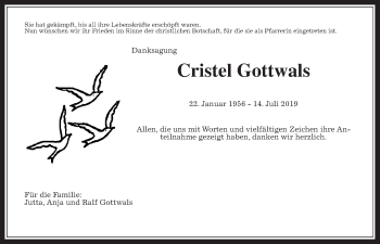 Traueranzeige von Christel Gottwals von Giessener Allgemeine, Alsfelder Allgemeine