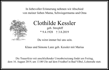 Traueranzeige von Clothilde Kessler von Bad Vilbel/Karben