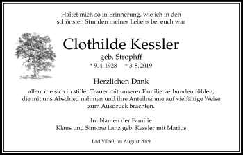 Traueranzeige von Clothilde Kessler von Bad Vilbel/Karben