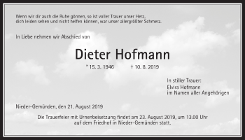 Traueranzeige von Dieter Hofmann von Alsfelder Allgemeine