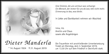Traueranzeige von Dieter Manderla von Wetterauer Zeitung