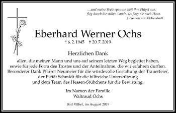 Traueranzeige von Eberhard Werner Ochs von Bad Vilbel/Karben