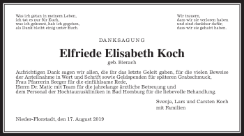 Traueranzeige von Elfriede Elisabeth Koch von Wetterauer Zeitung