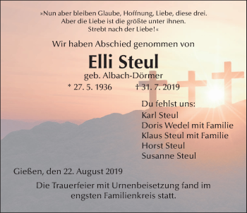 Traueranzeige von Elli Steul von Licher Wochenblatt