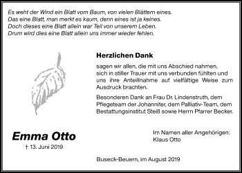 Traueranzeige von Emma Otto von Giessener Allgemeine, Alsfelder Allgemeine