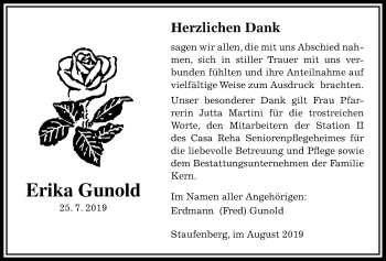 Traueranzeige von Erika Gunold von Giessener Allgemeine, Alsfelder Allgemeine