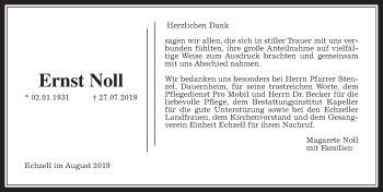 Traueranzeige von Ernst Noll von Wetterauer Zeitung