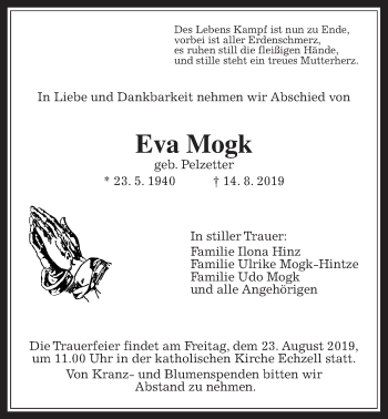Traueranzeige von Eva Mogk von Wetterauer Zeitung