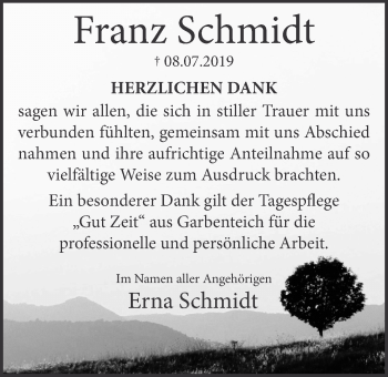 Traueranzeige von Franz Schmidt von Pohlheimer Nachrichten