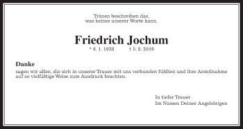 Traueranzeige von Friedrich Jochum von Giessener Allgemeine, Alsfelder Allgemeine