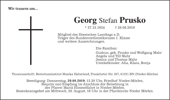 Traueranzeige von Georg Stefan Prusko von Wetterauer Zeitung