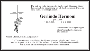 Traueranzeige von Gerlinde Hermoni von Alsfelder Allgemeine