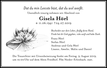 Traueranzeige von Gisela Hörl von Bad Vilbel/Karben