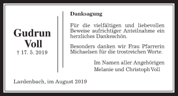 Traueranzeige von Gudrun Voll von Giessener Allgemeine, Alsfelder Allgemeine