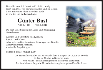 Traueranzeige von Günter Bast von Alsfelder Allgemeine