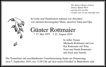 Traueranzeige von Günter Rottmaier von Bad Vilbel/Karben