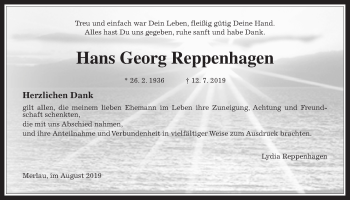 Traueranzeige von Hans Georg Reppenhagen von Mücker Stimme