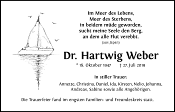 Traueranzeige von Hartwig Weber von Giessener Allgemeine, Alsfelder Allgemeine