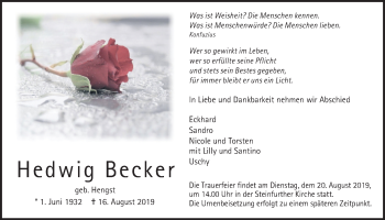 Traueranzeige von Hedwig Becker von Wetterauer Zeitung