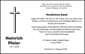 Traueranzeige von Heinrich Pleier von Giessener Allgemeine, Alsfelder Allgemeine