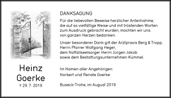 Traueranzeige von Heinz Goerke von Giessener Allgemeine, Alsfelder Allgemeine