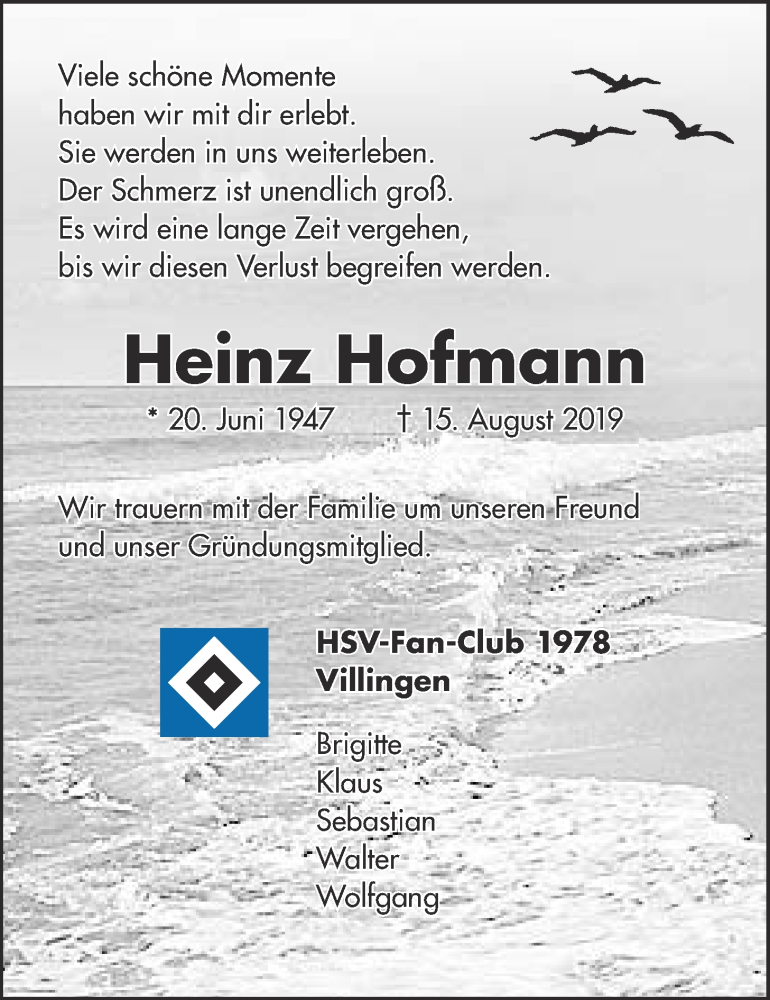  Traueranzeige für Heinz Hofmann vom 22.08.2019 aus Licher Wochenblatt