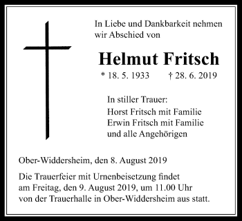 Traueranzeige von Helmut Fritsch von Licher Wochenblatt