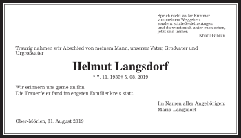 Traueranzeige von Helmut Langsdorf von Wetterauer Zeitung